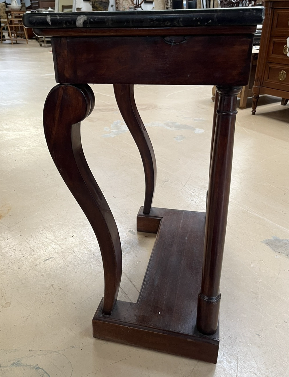 ANTIQUE FRENCH EMPIRE STYLE MARBLE-TOP MAHOGANY CONSOLE END SIDE TABLE