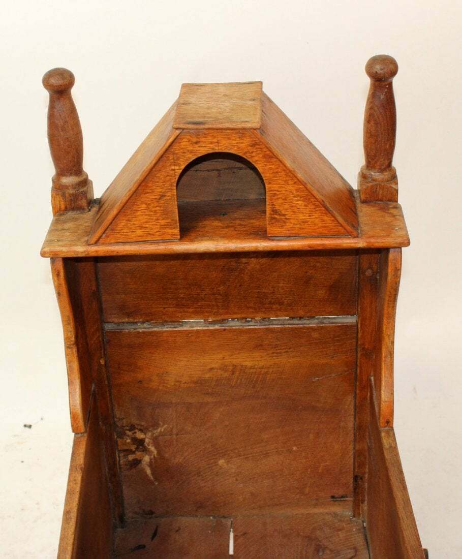 Antique American Oak Child’s Covered Rocking Cradle Bassinet