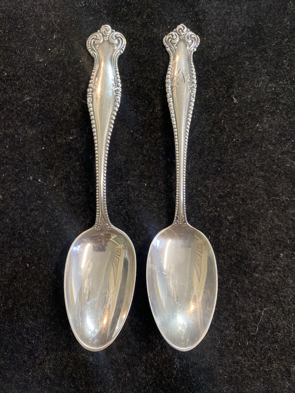 Pair of Towle Canterbury 5 3/4" Teaspoons 36.7g One Monogrammed 1893