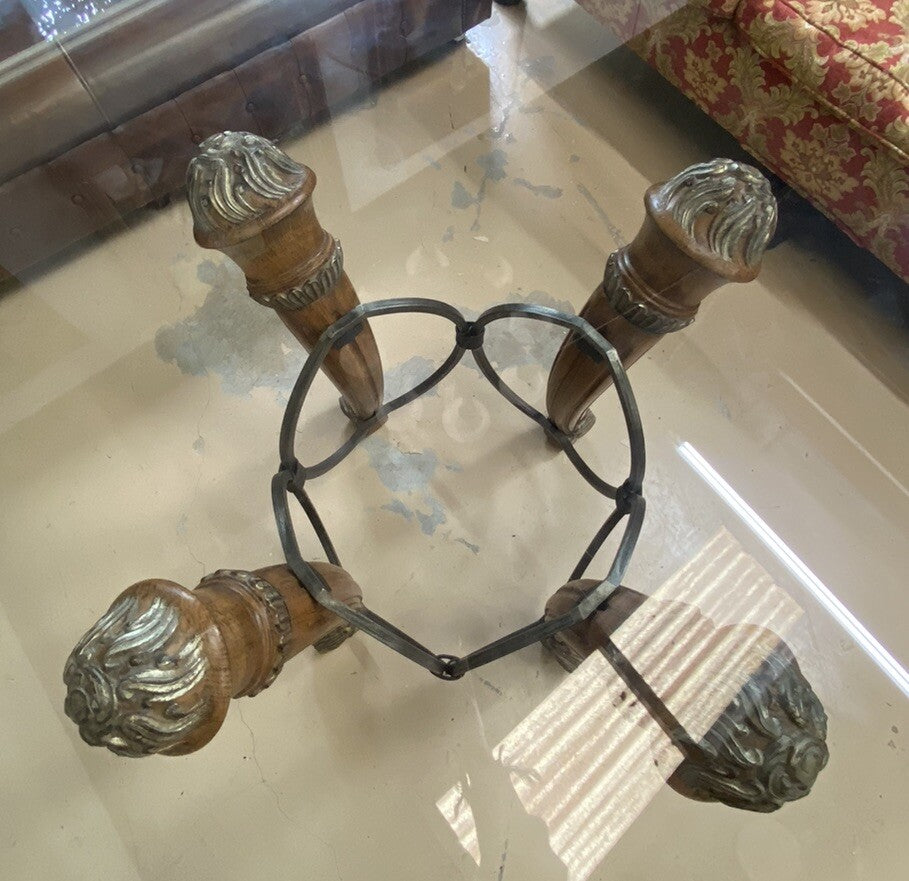 68" Round LARGE CONTEMPORARY GLASS-TOP Dining TABLE 4wood Carved & Iron Supports