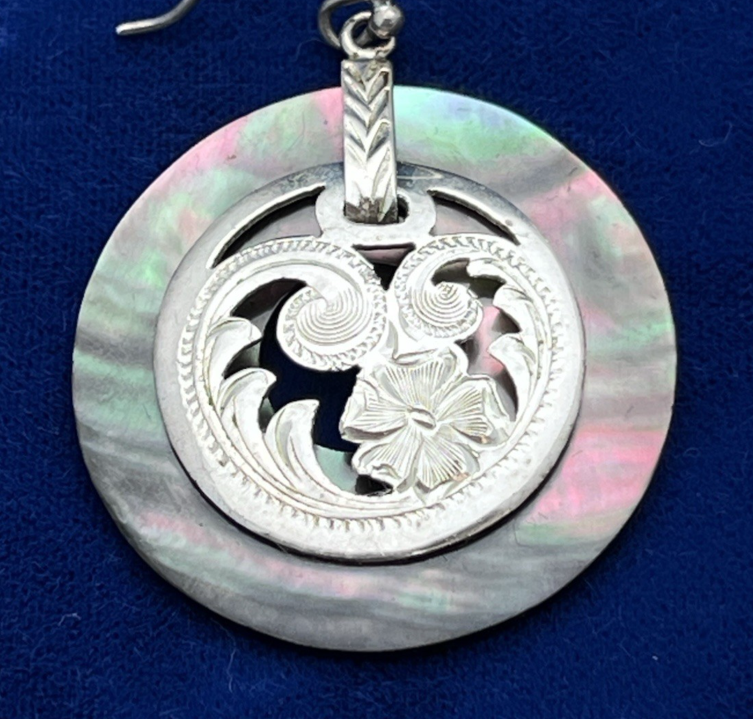 Merav Mexico Etched Sterling Silver & Mother of Pearl Dangle Earrings