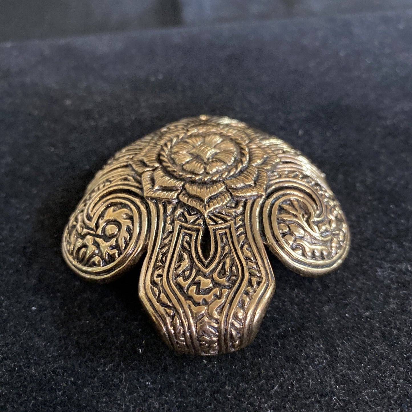 Signed BARSE Thailand Heart Shaped Bronze Pendant 2 3/4" Floral Filigree