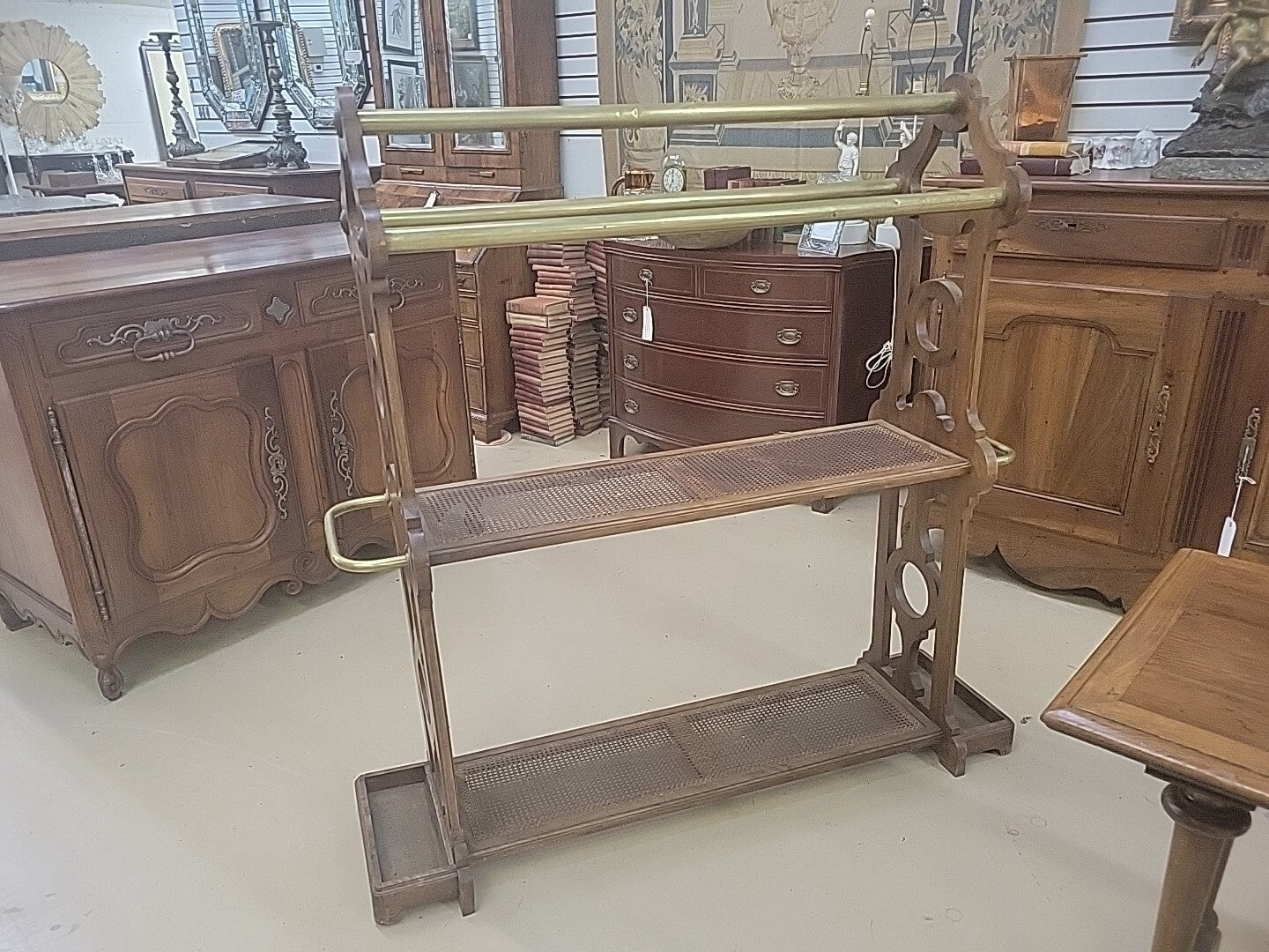 Antique Caned French Walnut & Cooper Jette Habits Luggage Rack Umbrella Stand