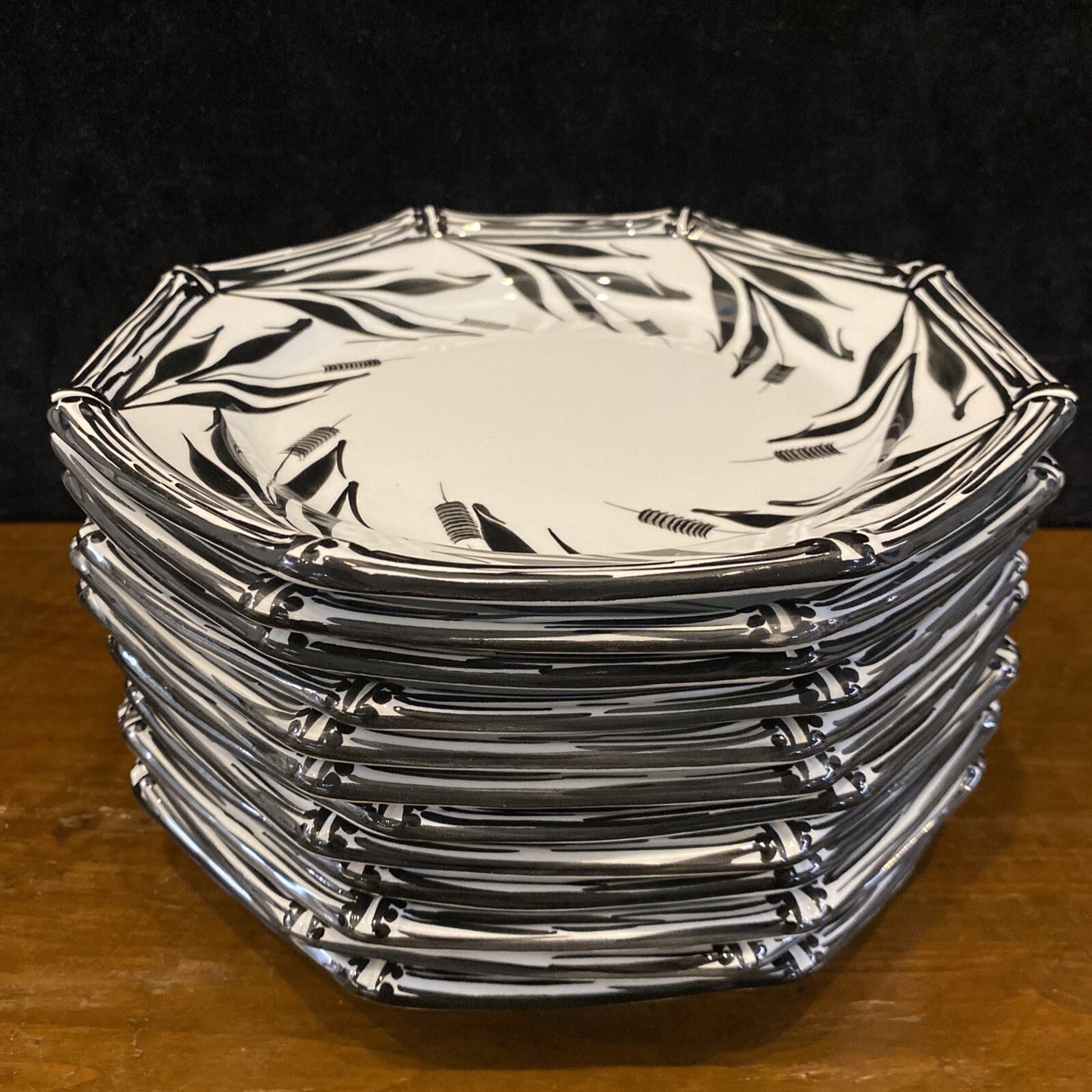 Tiffany & Co Este Ceremiche Black Bamboo Erbe Palustri 8 3/4" Salad Plate