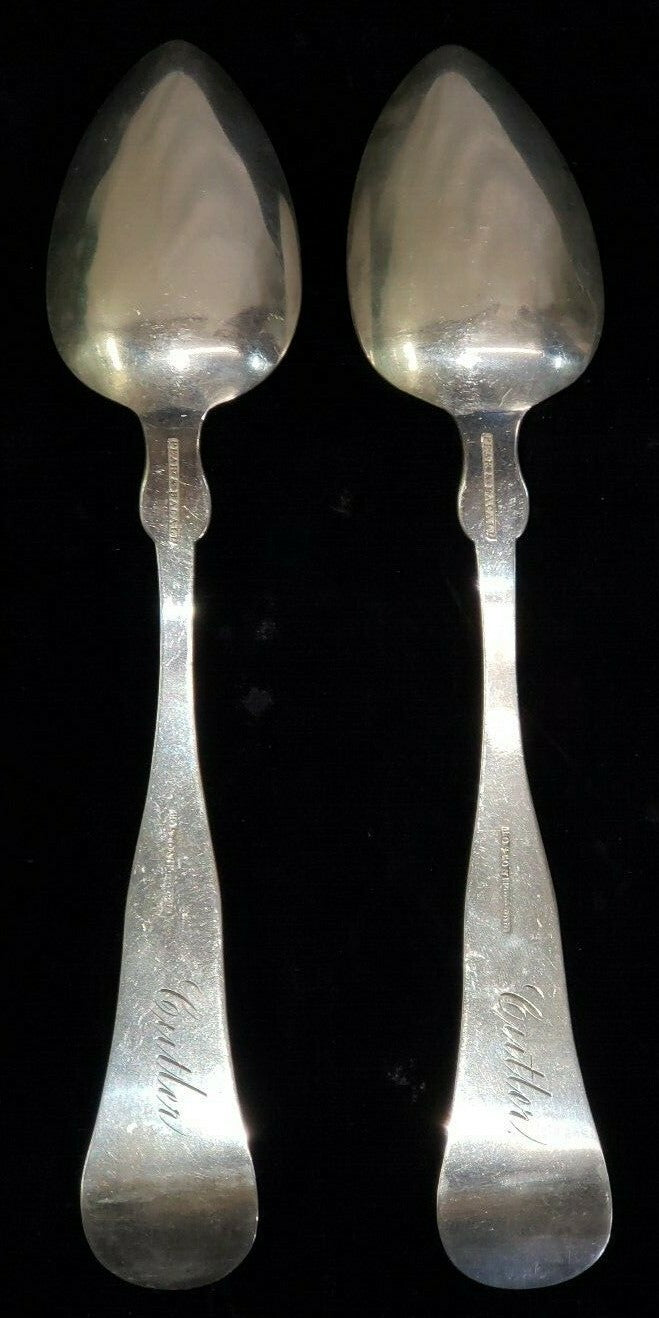 Coin Silver Pear & Bacall of Boston, MA 1850 PR TABLESPOONS "Cutler" Mono 7 5/8"