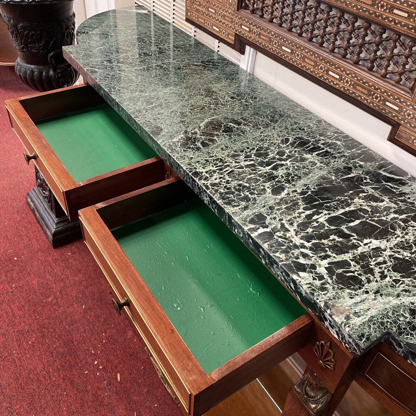 FRENCH MAHOGANY EMPIRE ENTRYWAY CONSOLE TABLE W/ MARBLE TOP