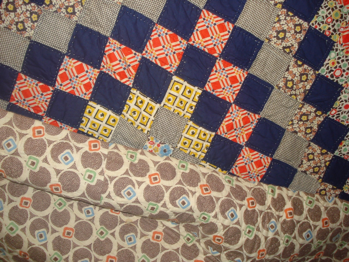 HANDSTITCHED PATCHWORK APPLIQUE DIAMOND PATTERN QUILT BEDSPREAD