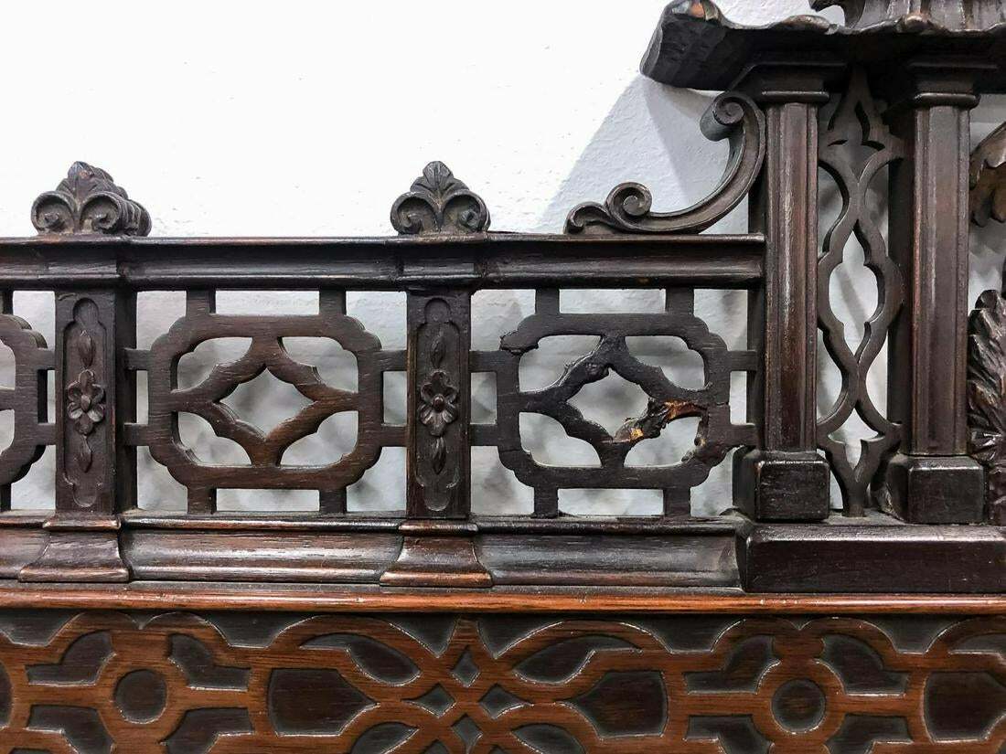 3 Panel Antique Chinese  Floor Screen H 88" x W 72"  Fine Carved Dragons Pagoda