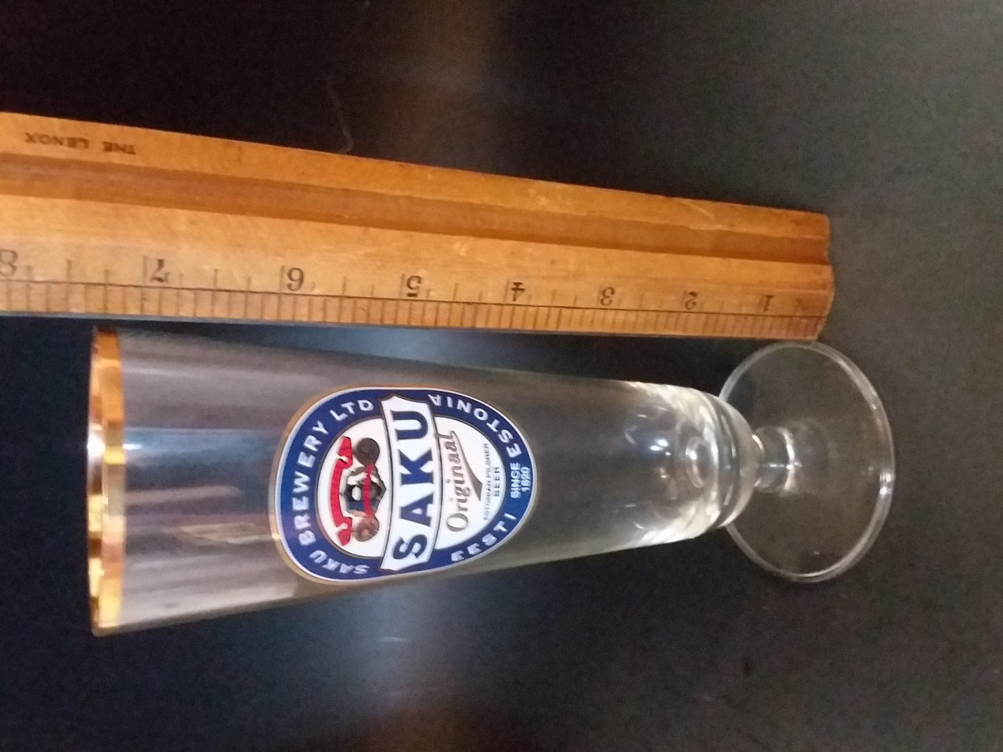 SAKU  Gold Rimmed Pilsner Beer Glass with certificate 7.25''