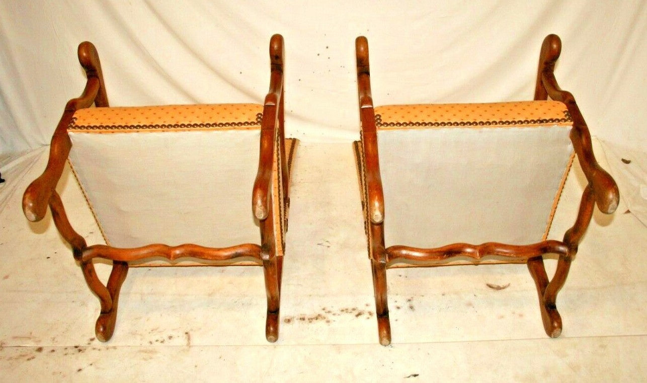 Pair of Antique French Walnut Sheep Bone Chairs Os du Mouton