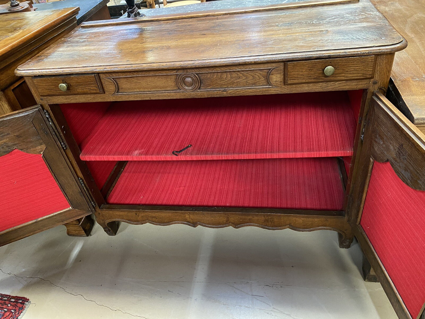 Antique French Oak Provincial Louis XV Carved Commode Chest Sideboard