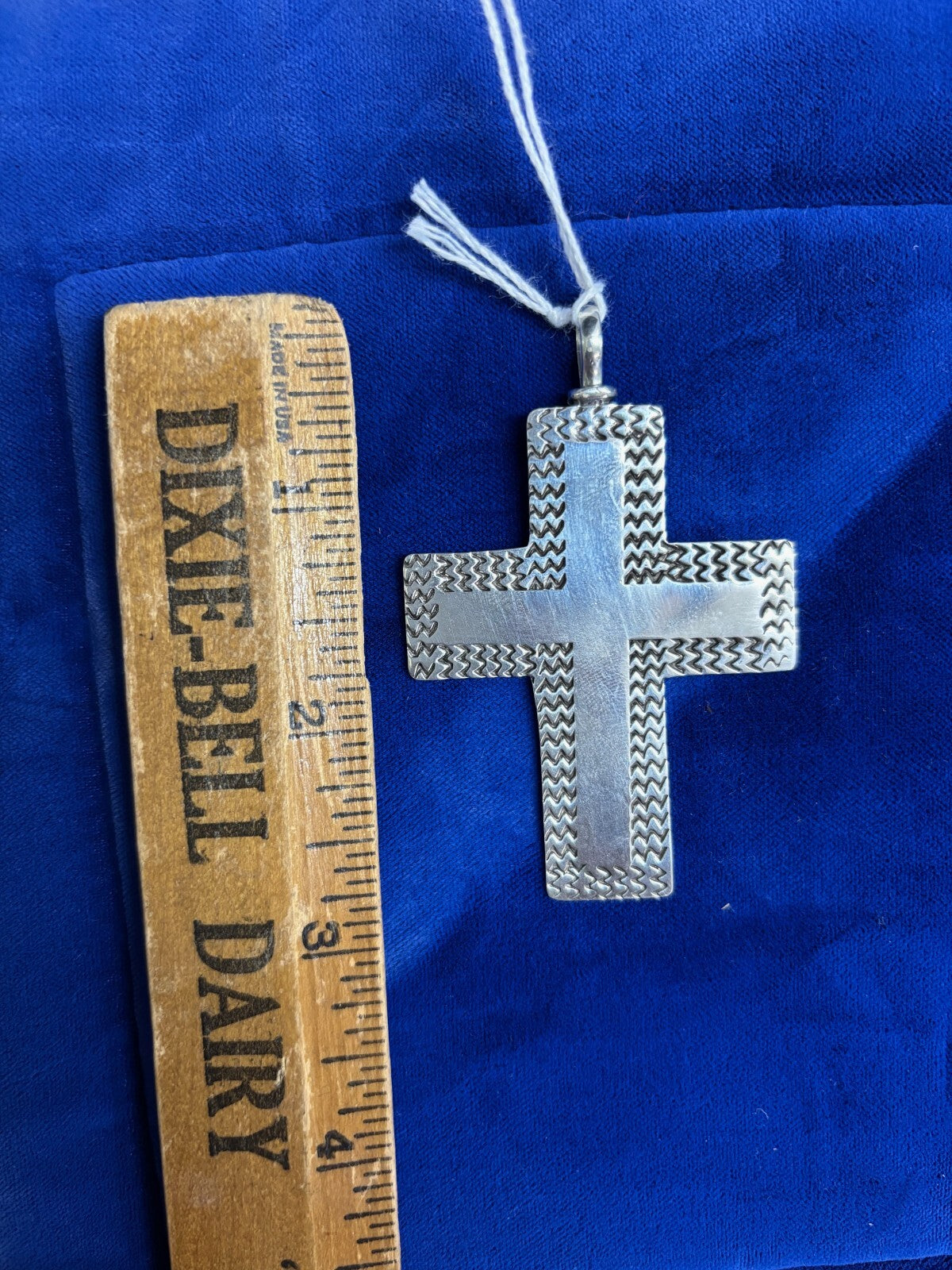 925 Sterling Silver Cross Pendant with Chevron Pattern 3"