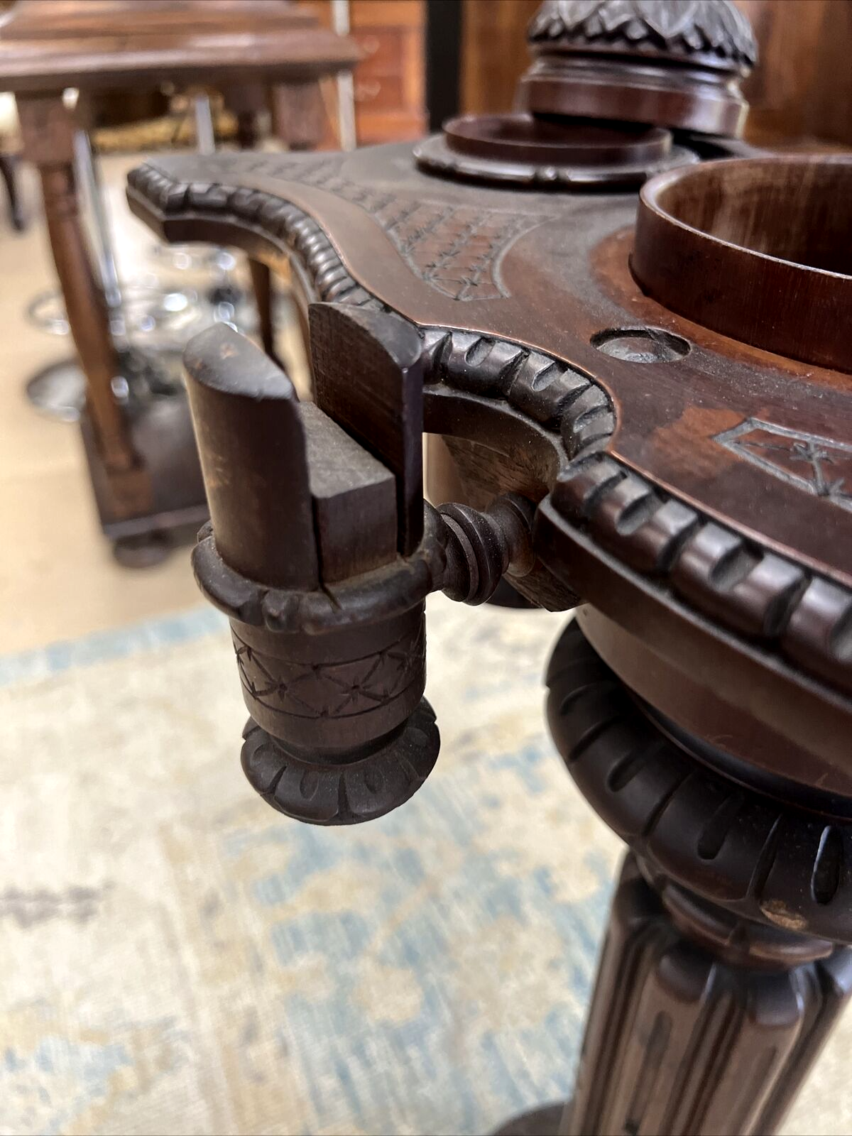 Antique German Carved Swivel Smoking Stand Black Forest Style Pipe Cigar Tobacco