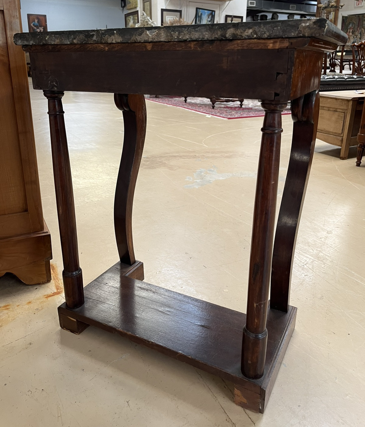 ANTIQUE FRENCH EMPIRE STYLE MARBLE-TOP MAHOGANY CONSOLE END SIDE TABLE