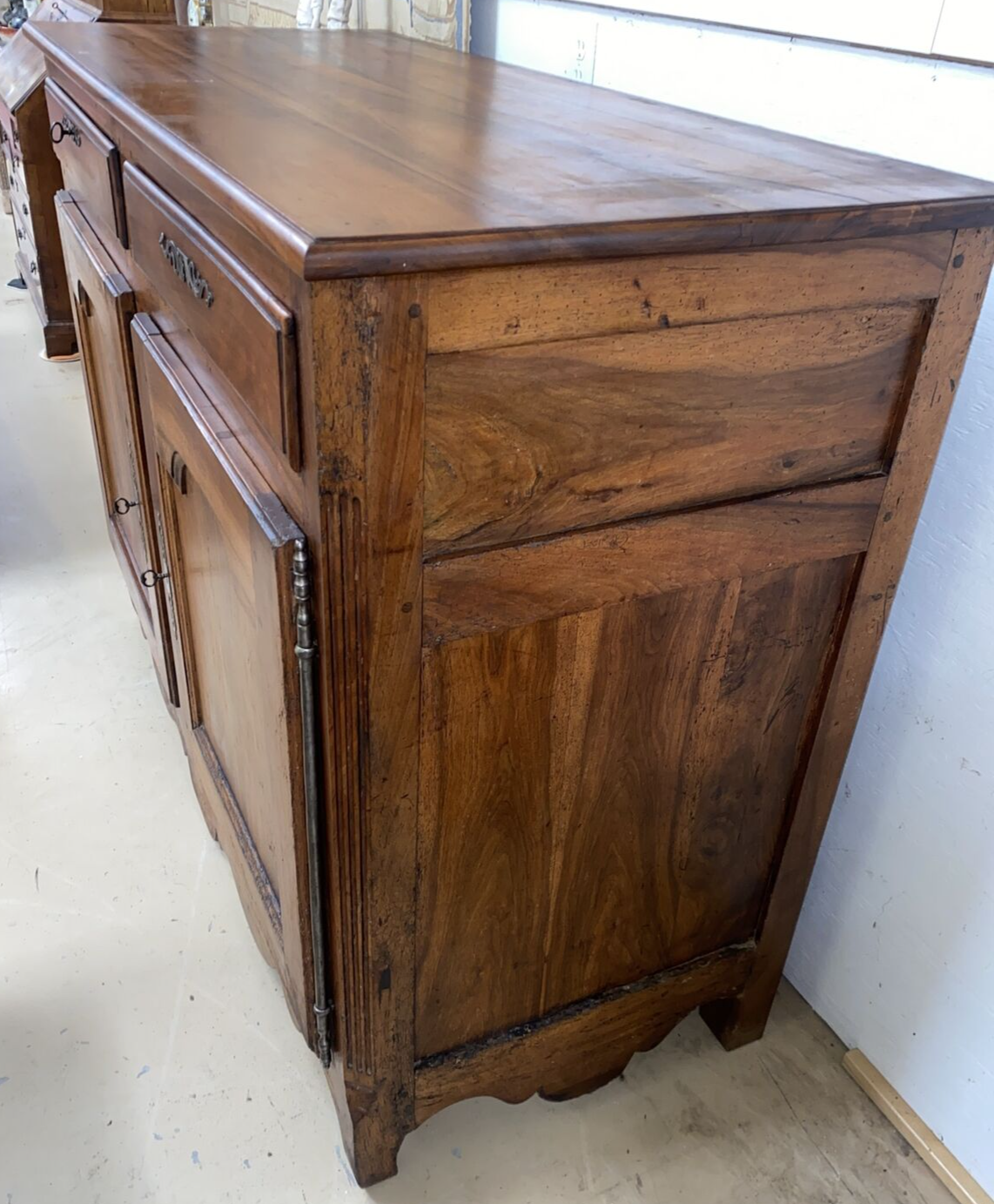 Antique French Louis XV Philippe Figured Walnut Chest Commode Sideboard Server