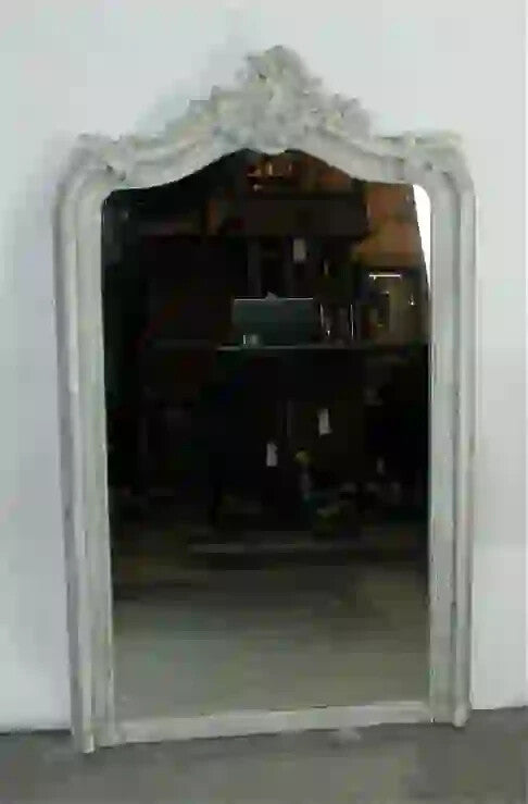 Painted Antique French Louis XV Rococo Style Floor Entryway Mirror 58" x 35"