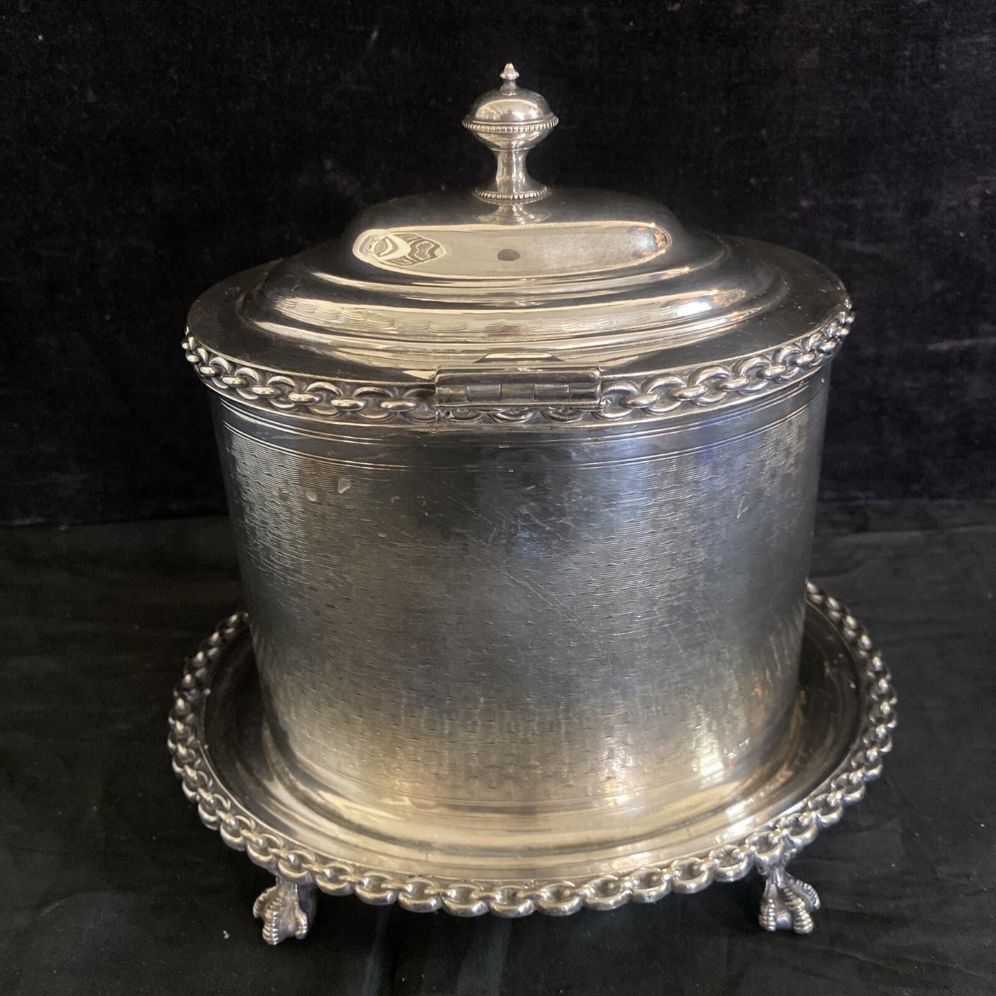 Antique Victorian Footed Silverplate Tea Caddy Biscuit Box