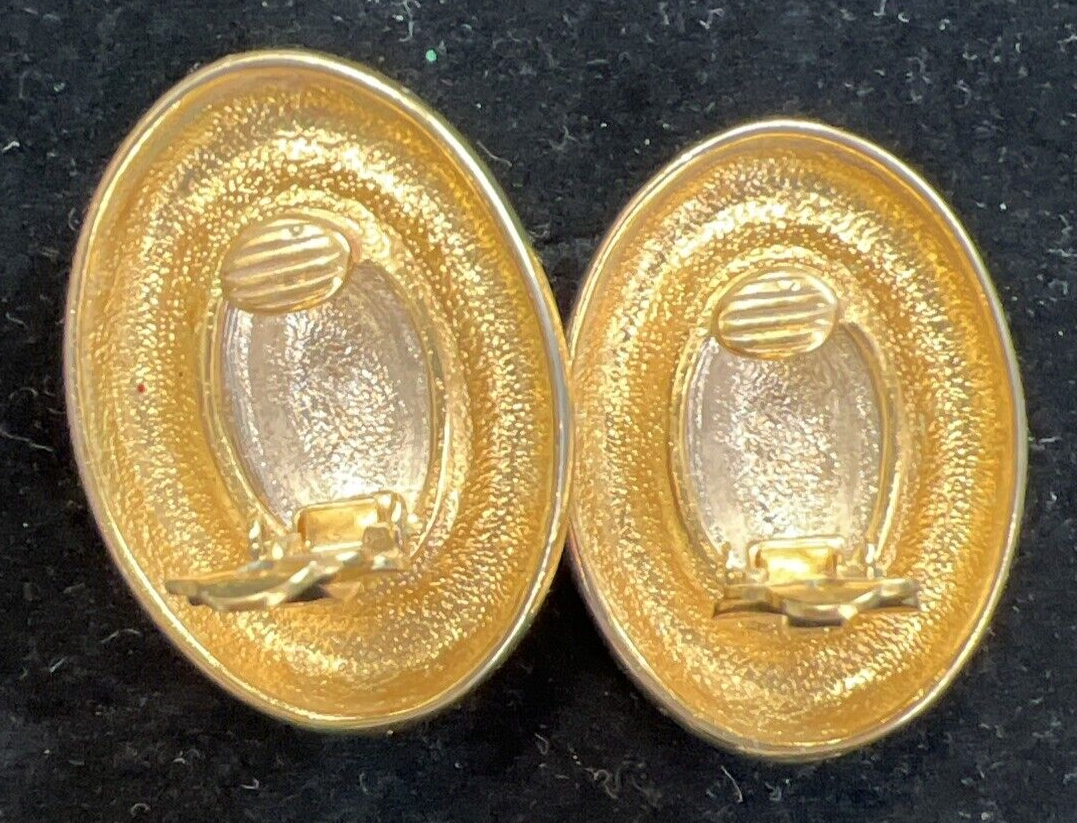 Vtg Signed GIVENCHY Paris NY Swarovski Crystals Gold Tone  Dome Clip On Earrings
