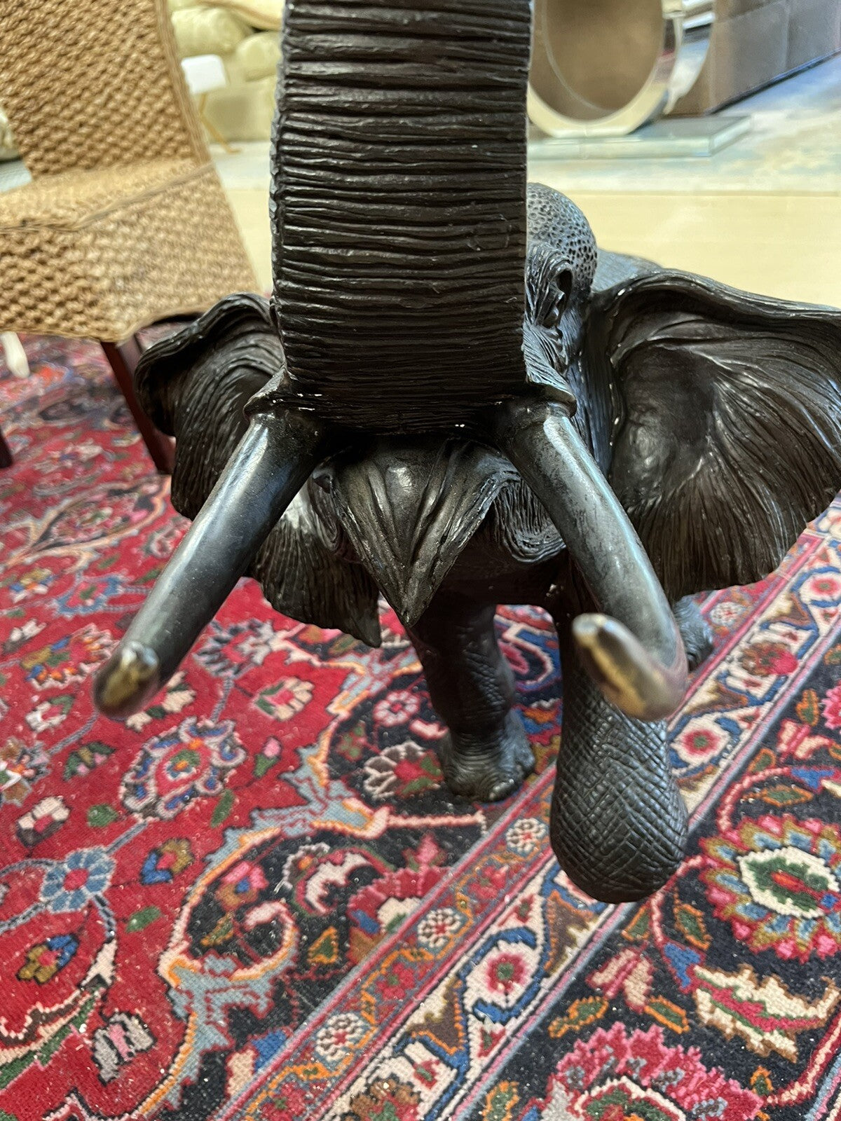 Large 44" Long Bronze Elephant Statue Wildlife Sculpture Walking w/ Tusk Up