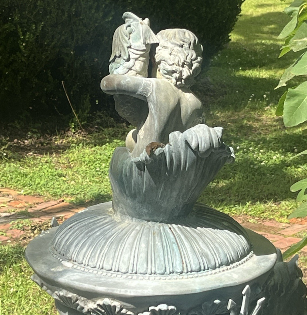 Antique Bronze Ornate Cupids and Horses Water Fountain 57" x 32" NO BASIN PB21