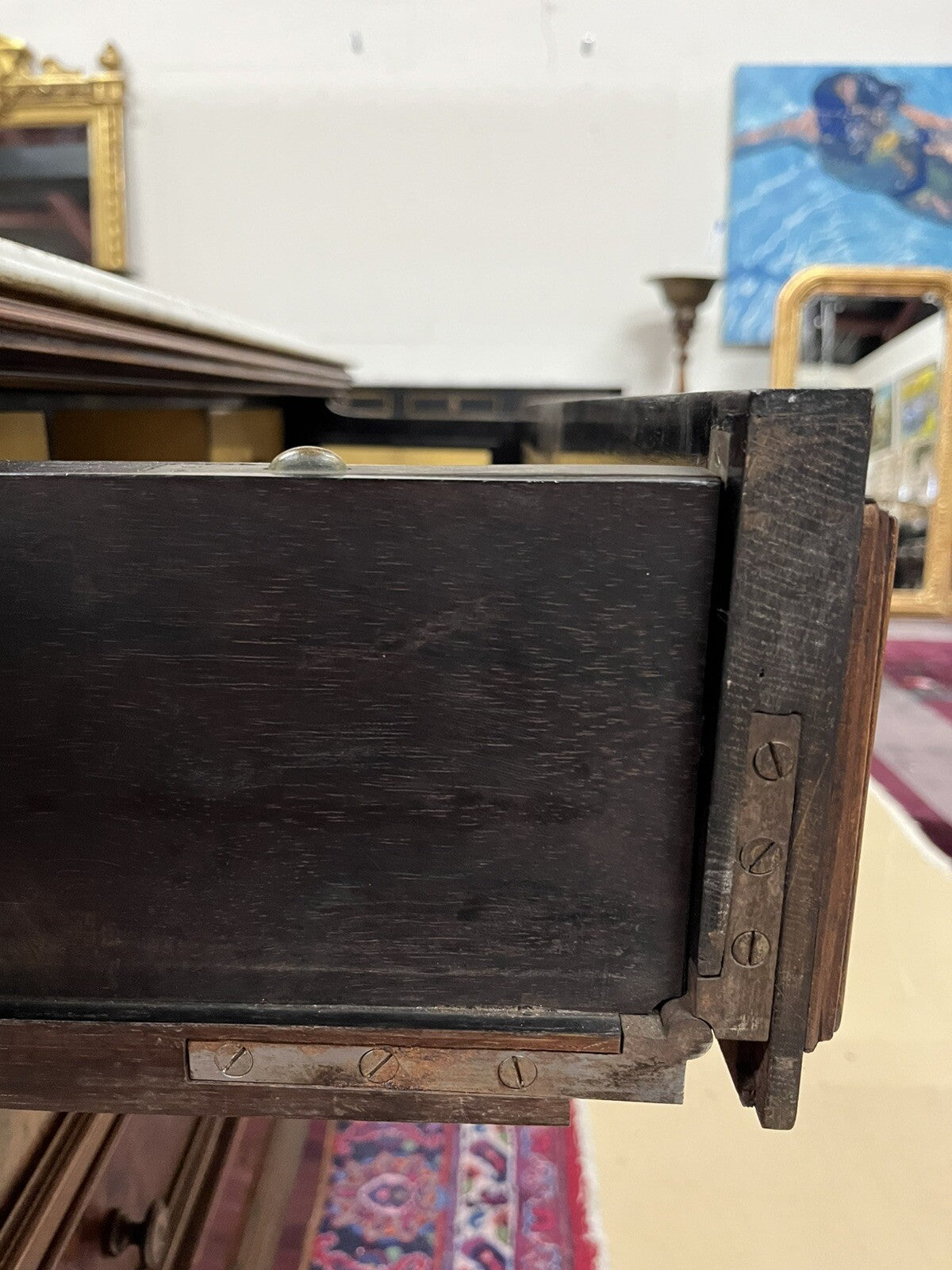 Antique French Louis Philippe White Marble Top Drop Front Secretary Chest Desk