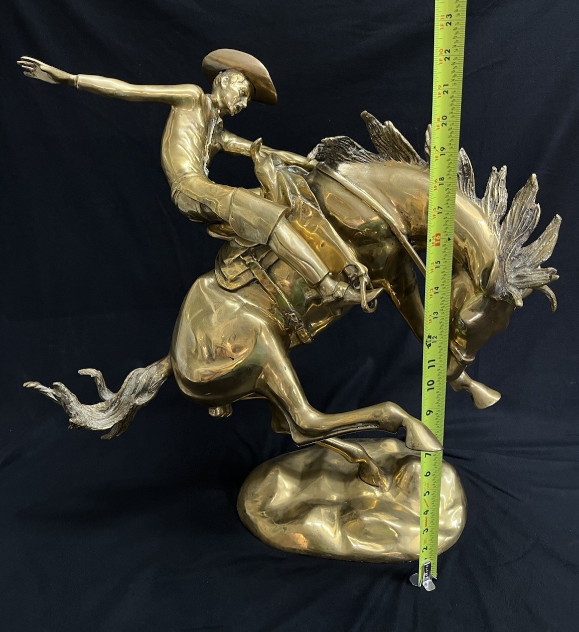 Polished Brass Wild Bucking Bronco w/ Removable Cowboy Rider Sculpture 21"