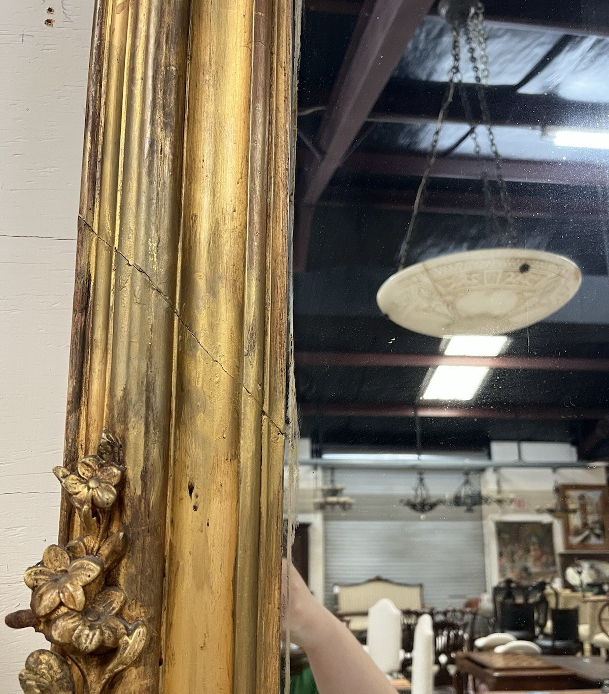 Antique Large Gilt Gold Over Mantle French Louis XVI Mirror 70" x 56"