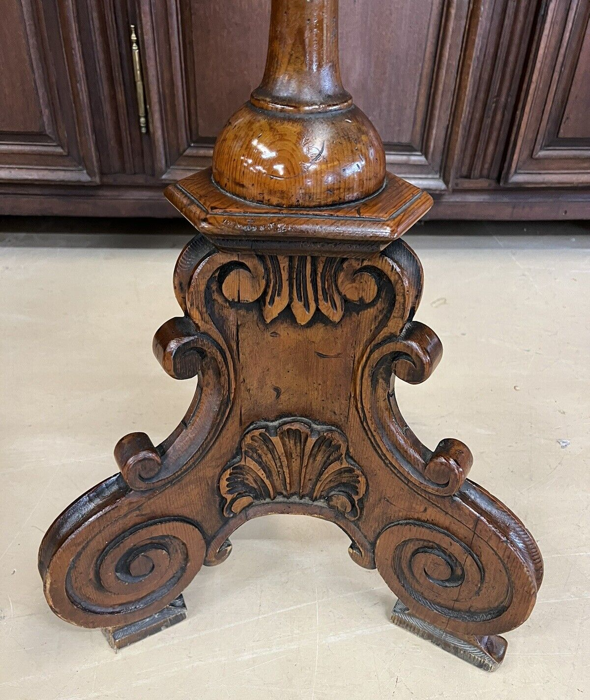 Pair of Antique French Oak Tall Pedestals brass planters jardinière entryway