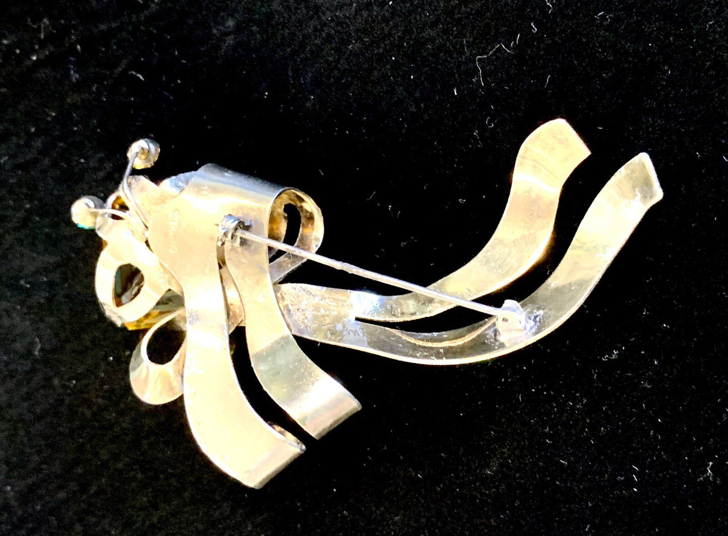 Large 1940's Floral Sterling Pin Brooch w. Large Glass Topaz Stone and more