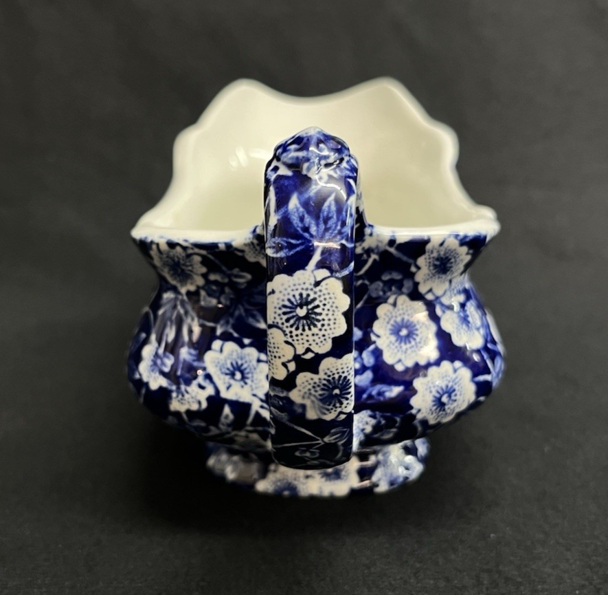 Blue Calico Crownford Staffordshire China Gravy Boat 7"