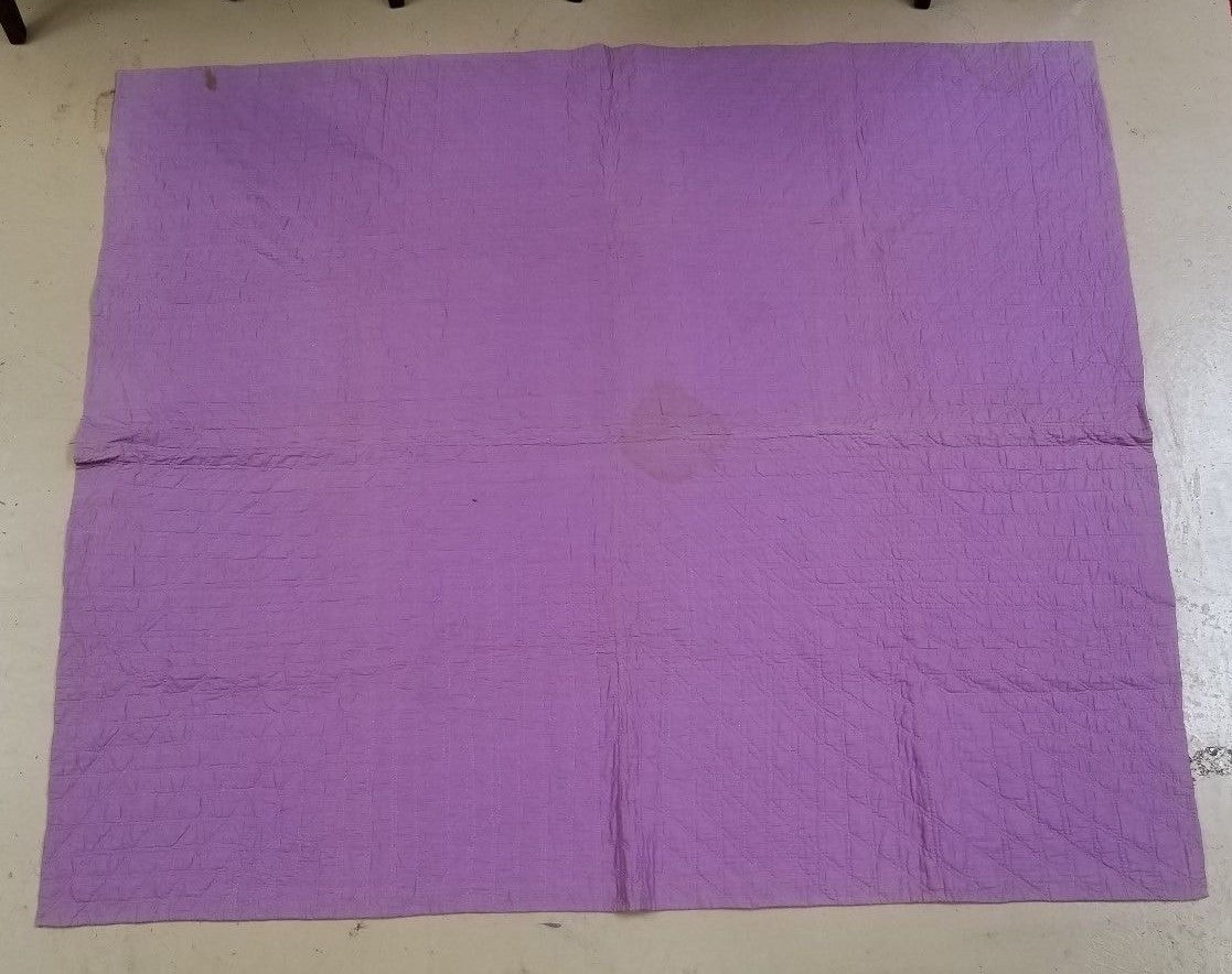 HANDSTITCHED PATCHWORK DIAMOND PATTERN QUILT BEDSPREAD 65" x 77" early 1900's AL