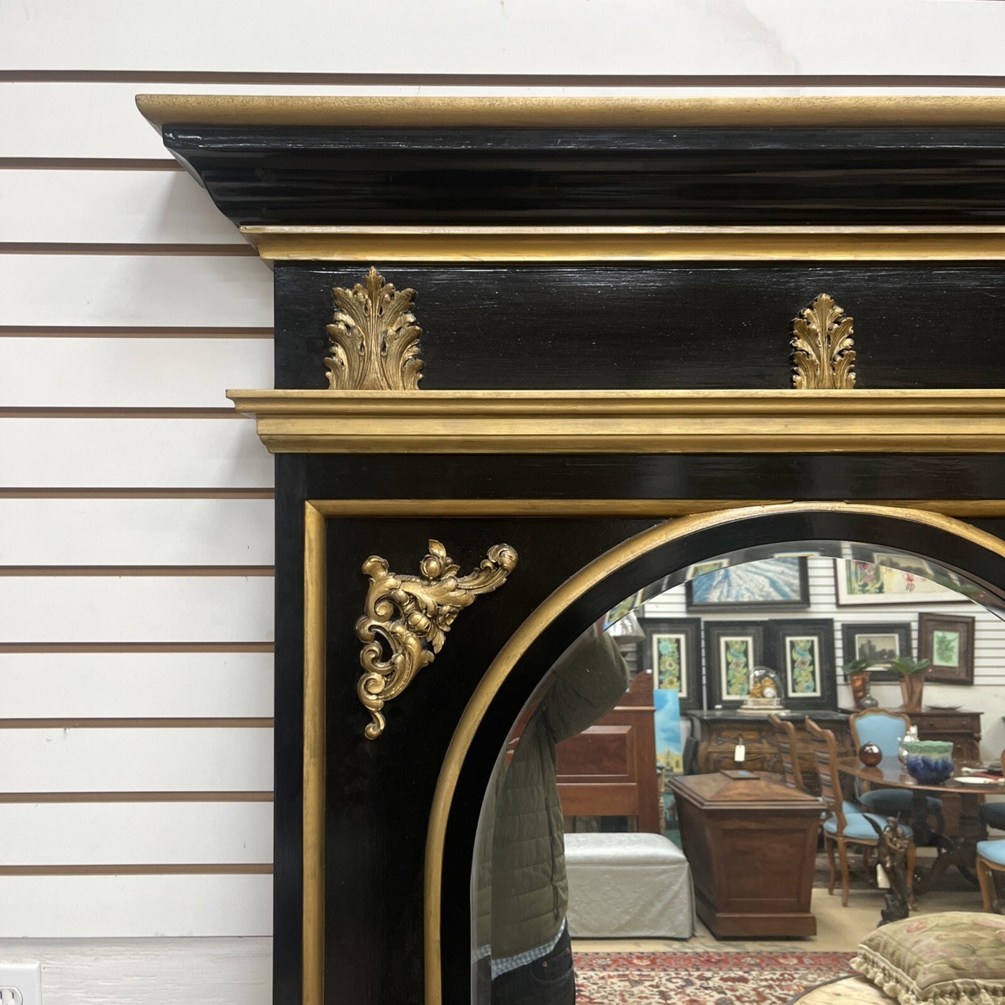 Tall Black & Gold Napoleon III Style Pier Mirror 79.5” Tall FS9