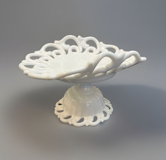 Fostoria Monroe Milk Glass Pedestal Lace Oblong Fruit / Banana Bowl