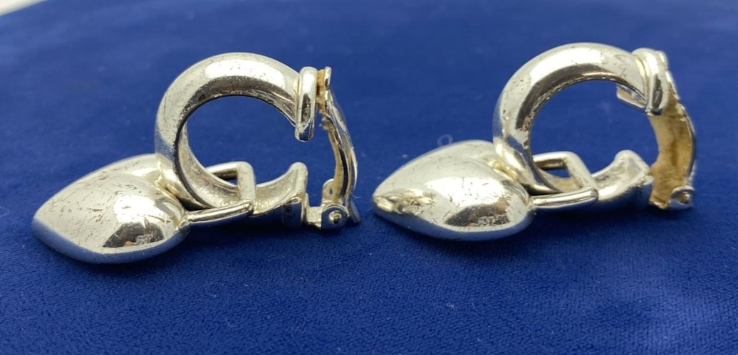 Carolee Silver Toned Heart Shaped Dangle Clip Earrings can be worn 2 ways