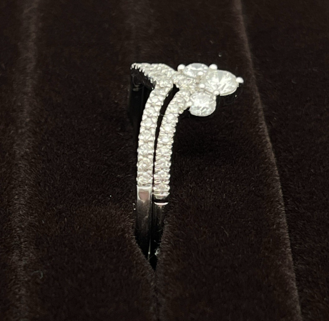 3.86g 10k White Gold Diamond Double Band Stacking Ring Size 8.5