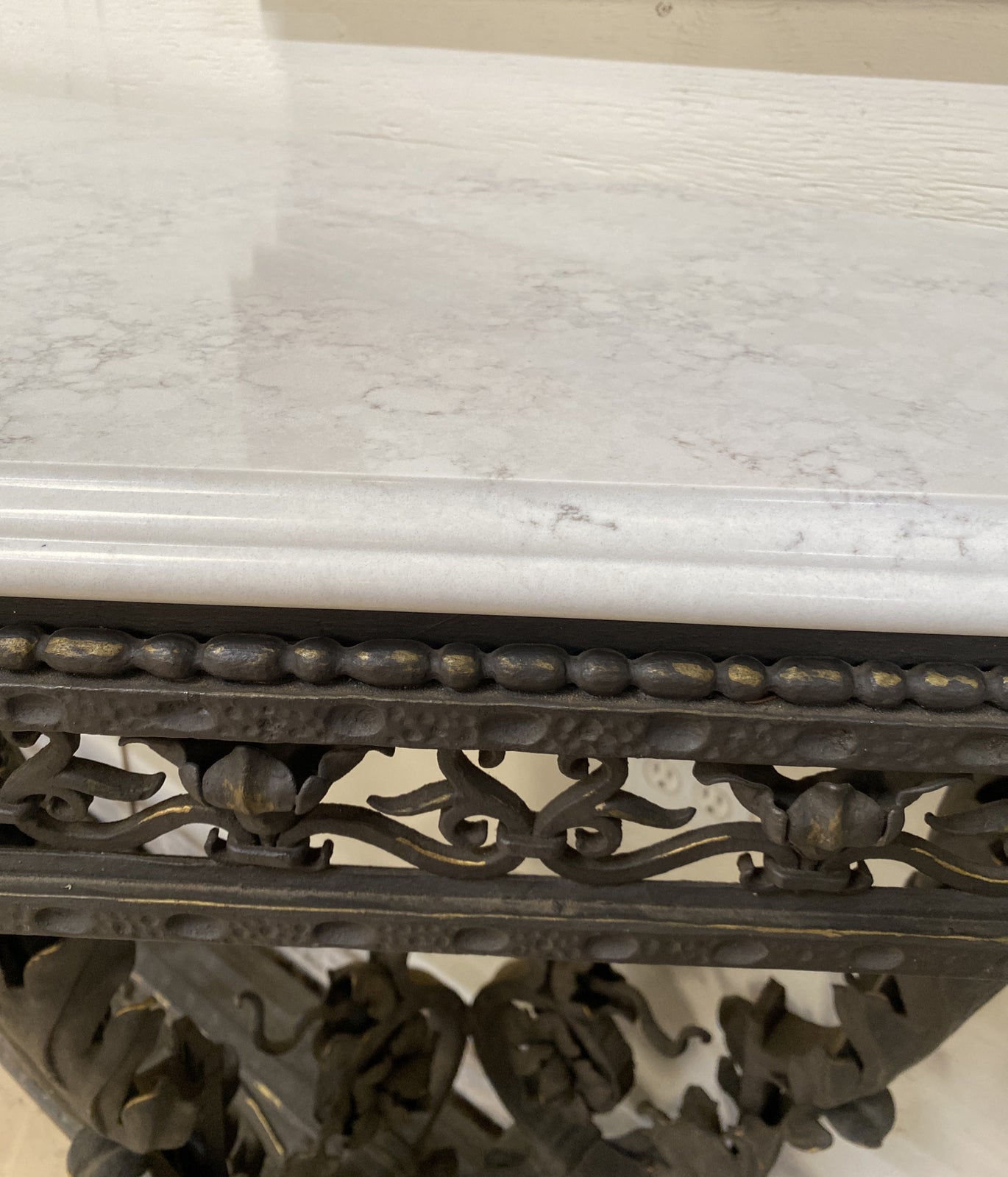 ANTIQUE ITALIAN VENETIAN WROUGHT IRON CONSOLE SIDEBOARD W/ WHITE QUARTZ TOP 105”