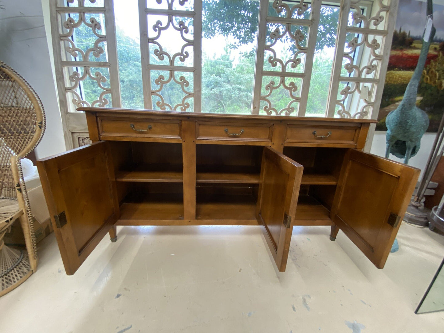 FRENCH LOUIS XVI STYLE SOLID FRUITWOOD SIDEBOARD BUFFET SERVER 76" x 21"