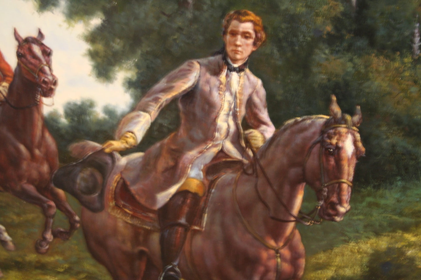 Oil Painting of Fox Hunt Scene Framed 5'x7' artist signed Wiliamson