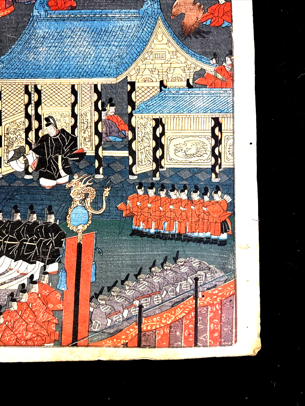 1863 ANTIQUE JAPANESE WOOD BLOCK PRINT by Kawanabe Kyosai