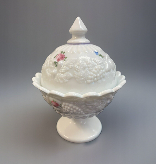 1978 Milk Glass Pedestal Candy Dish  Westmoreland artist signed 7 3/4" M A Lash