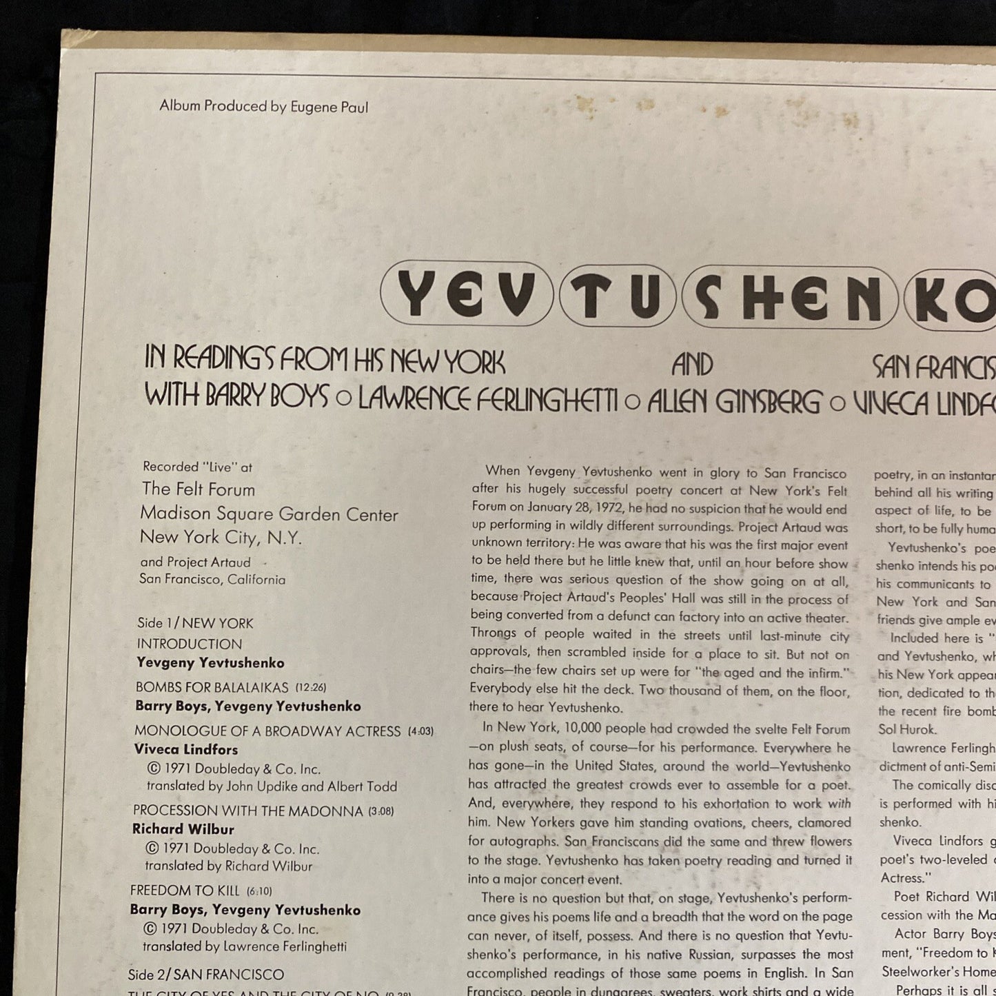 PROMO Yevtushenko Readings From His New York & San Francisco Poetry Concerts