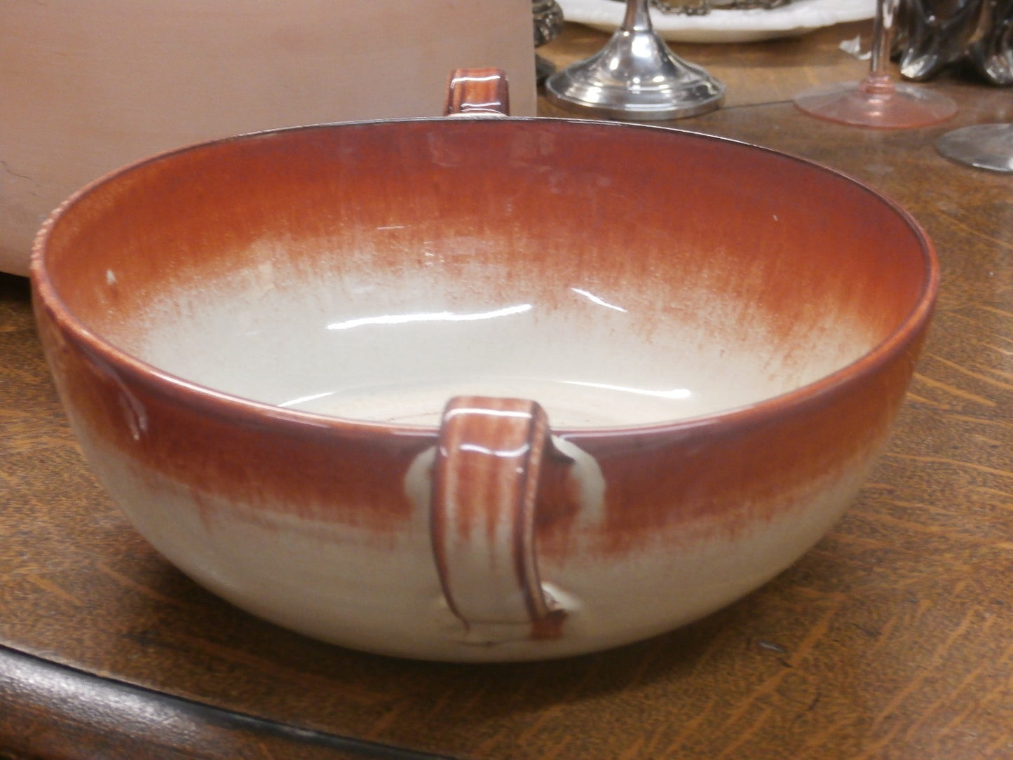 French Vallauris  terracotta 2 handled 12"  bowl handmade perfect centerpiece