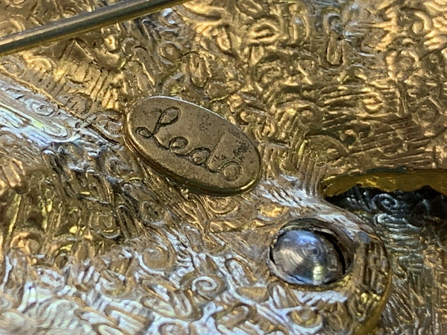 Signed Ledo Gold Large Abstract Avant Garde MCM 1950's Vintage Brooch  Pin