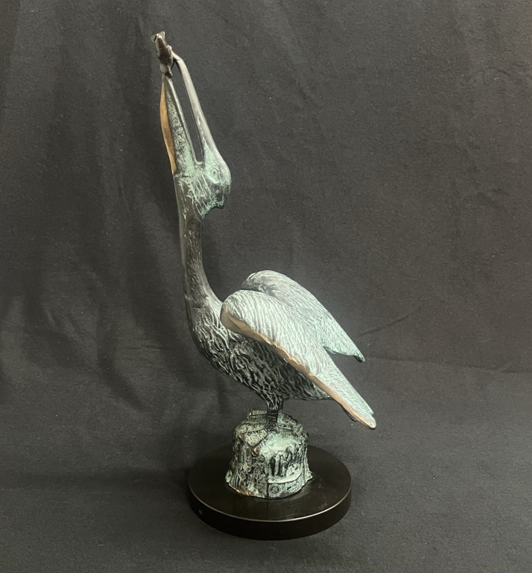 SPI Home Gallery Bronze Pelican Eating Fish Sculpture w/ Marble Base 15" PB2