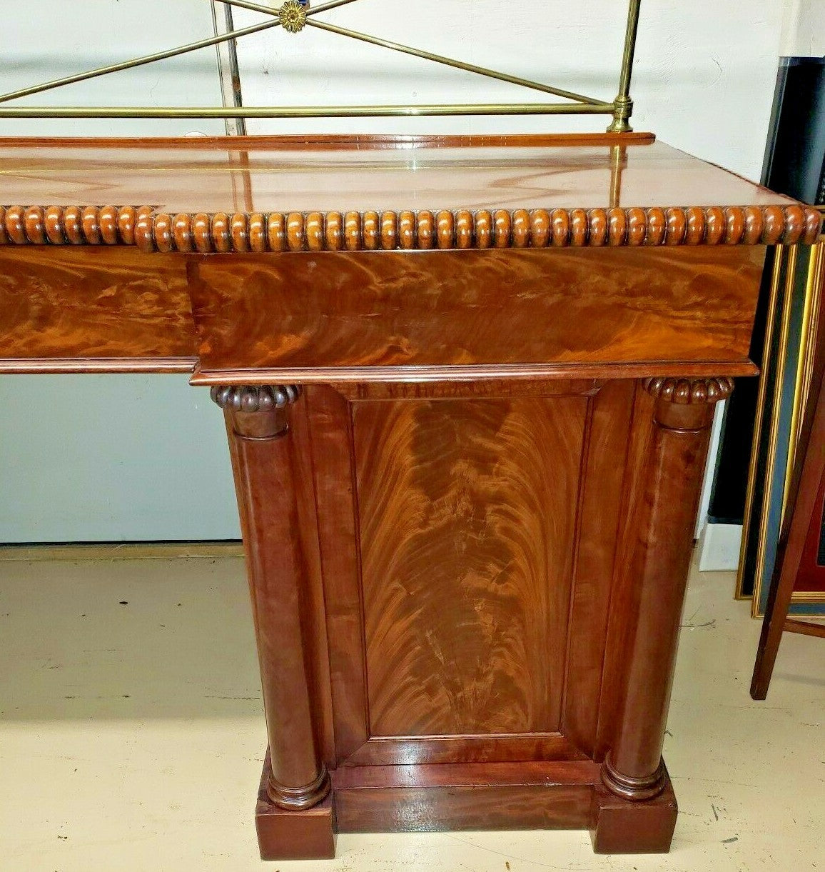 Antique English Mahogany Empire Server Buffet Sideboard Wine Cellarette 103"