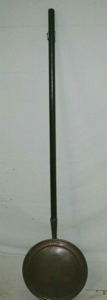 Antique French Copper Bed Warmer Handmade 200 years ago Etched Lid 41" Handle