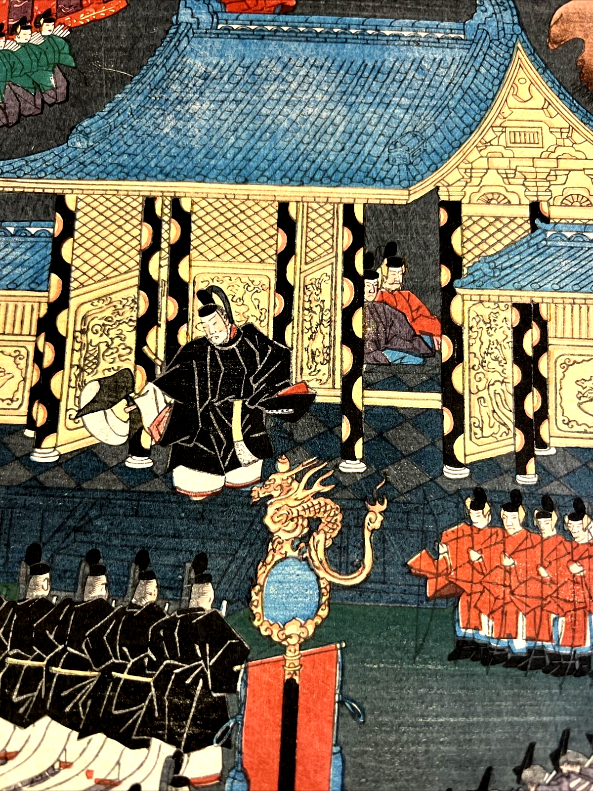 1863 ANTIQUE JAPANESE WOOD BLOCK PRINT by Kawanabe Kyosai