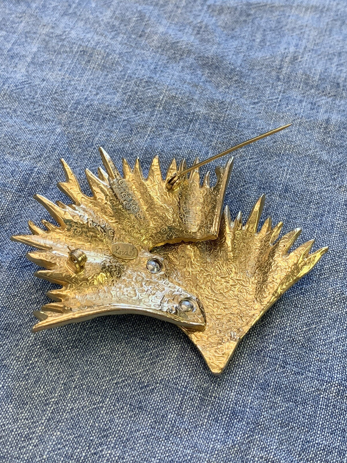 Signed Ledo Gold Large Abstract Avant Garde MCM 1950's Vintage Brooch  Pin