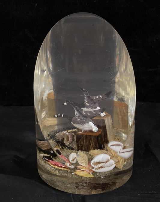 Lucite Acrylic Geese & Shell Paperweight 6.75"