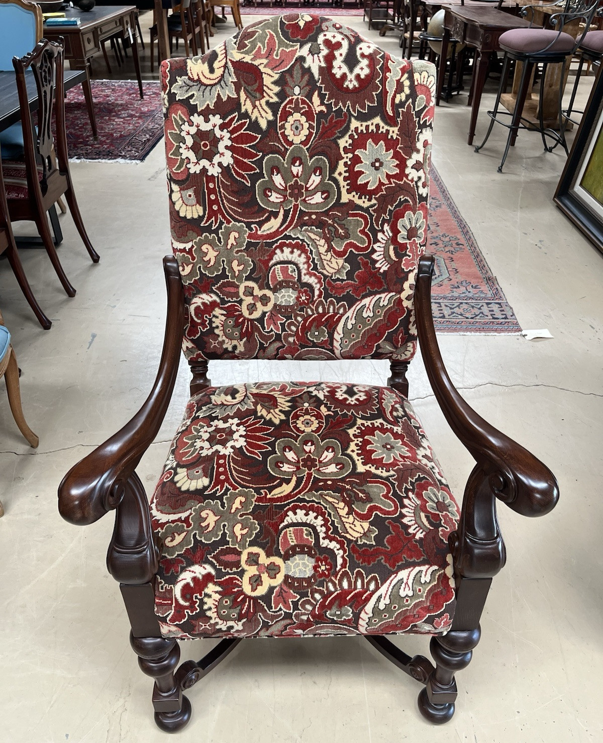 Pair French style  Armchairs  wood carved new upholstery w 2 pillows CL7